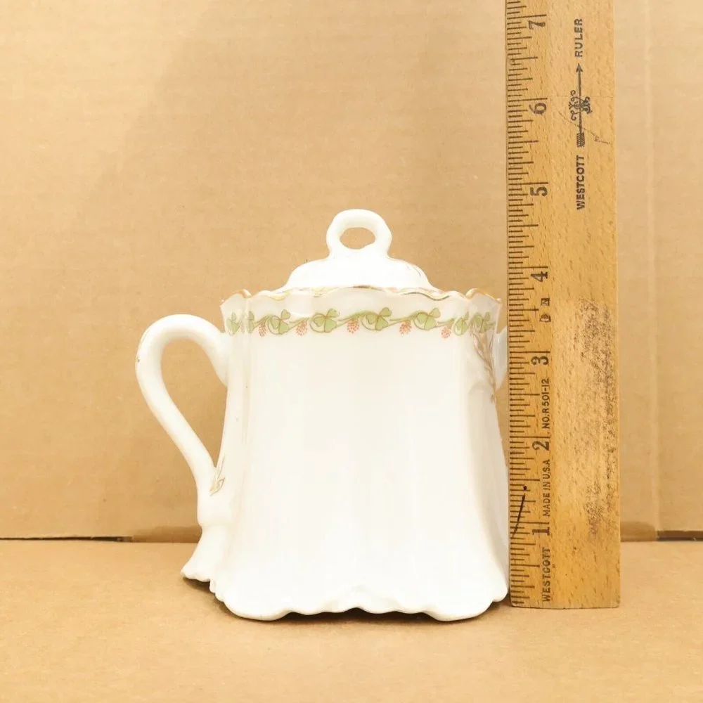 Sugar Bowl Avon Royal Saxony Red Bud Pattern Clover Leaf Scalloped Ginger Jar